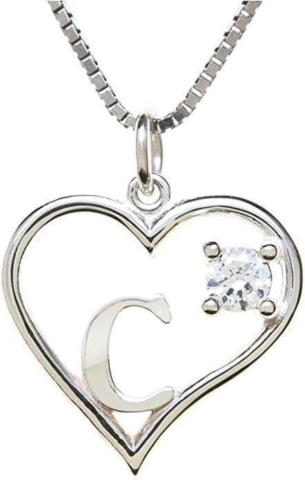 Silver Sterling Necklace Initial Letter A-Z Birthstone for Women – Personalized Custom Jewelry Pendant with Heart Design Customized Dainty Charm for Wife Girlfriend Mom – 18" Box Chain