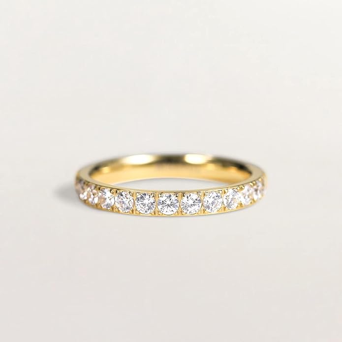TIGRADE 3mm Women Titanium Engagement Ring Half Cubic Zirconia Eternity Wedding Band Size 3-13