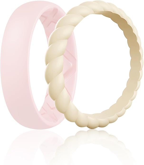 Egnaro Women's Bridal Rings Sets, Inner Arc Ergonomic Breathable Design Silicone Rubber Wedding Bands