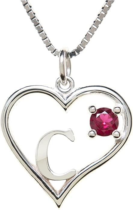 Silver Sterling Necklace Initial Letter A-Z Birthstone for Women – Personalized Custom Jewelry Pendant with Heart Design Customized Dainty Charm for Wife Girlfriend Mom – 18" Box Chain