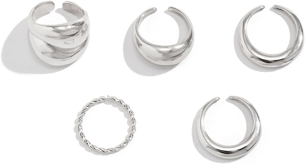 MIFYNN Chunky Gold Rings for Women Gold Silver Adjustable Thick Ring Fashion Statement Ring Open Dome Ring Chunky Silver Rings Geometric Curved Minimalist Simple Rings