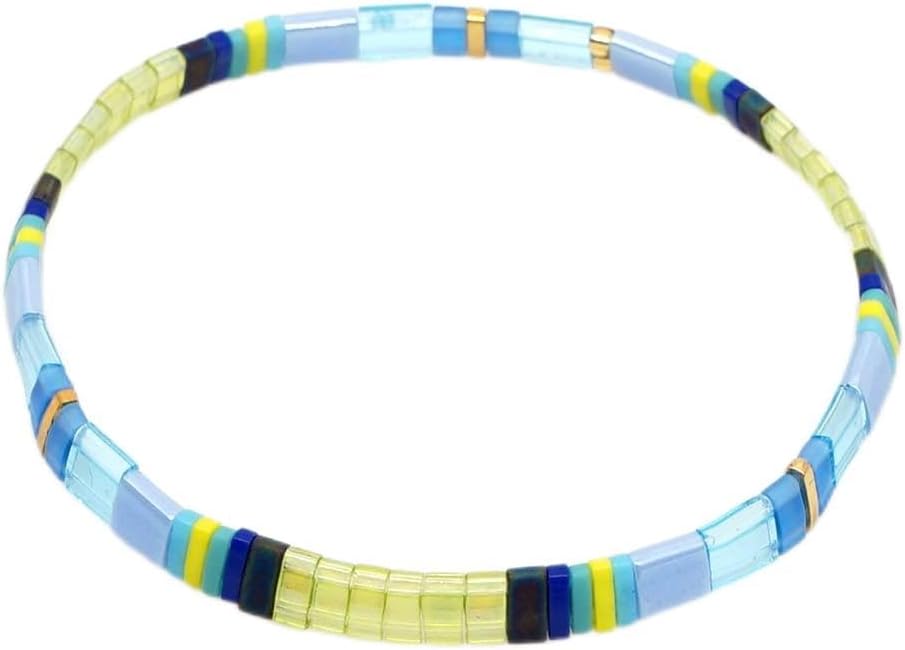 Sonateomber Tila Flat Beaded Stretch Bracelets for Women, Trendy Unique Colorful Square Beads Handmade Stack Bracelet Friendship Accessories Fashion Jewelry Gift