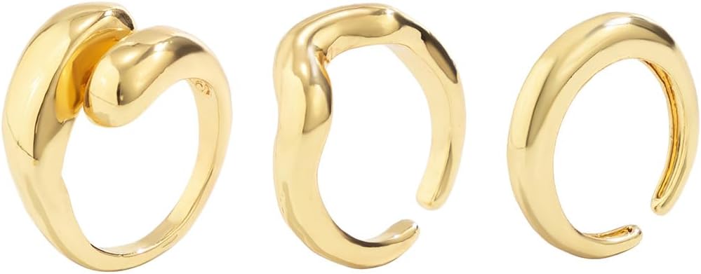 MIFYNN Chunky Gold Rings for Women Gold Silver Adjustable Thick Ring Fashion Statement Ring Open Dome Ring Chunky Silver Rings Geometric Curved Minimalist Simple Rings
