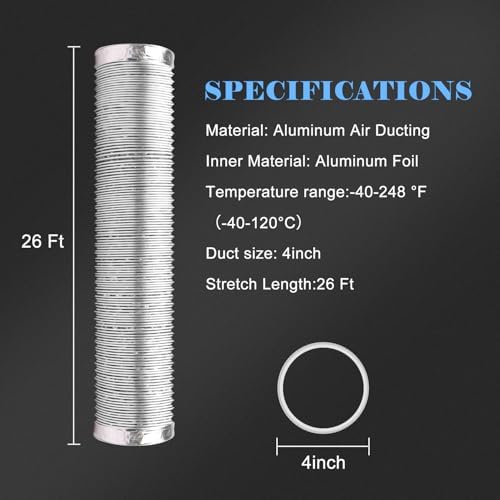 Omont 4 Inch 26FT Dryer Vent Hose, Flexible Insulated Aluminum Duct - Image 3