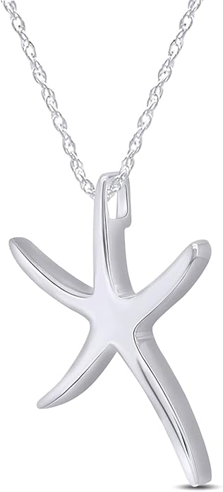 Starfish Charm Pendant Necklace for Women 14K Gold Plated 925 Sterling Silver Ocean Beach Jewelry with 18 Inch Rope Chain Summer Gift
