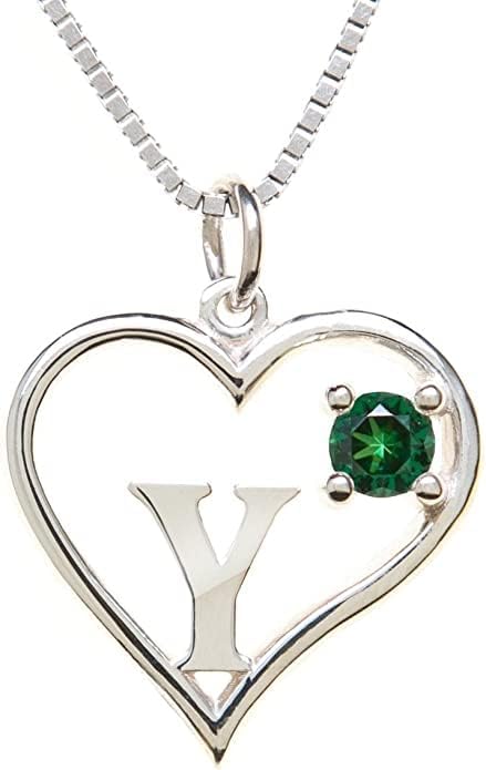 Silver Sterling Necklace Initial Letter A-Z Birthstone for Women – Personalized Custom Jewelry Pendant with Heart Design Customized Dainty Charm for Wife Girlfriend Mom – 18" Box Chain