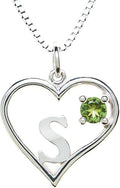 Silver Sterling Necklace Initial Letter A-Z Birthstone for Women – Personalized Custom Jewelry Pendant with Heart Design Customized Dainty Charm for Wife Girlfriend Mom – 18" Box Chain