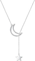 Long Necklace Sterling Silver Larait Bar Y Lariat Long Chain Drop Adjustable Necklace Gift for Her, 30"