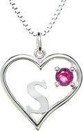 Silver Sterling Necklace Initial Letter A-Z Birthstone for Women – Personalized Custom Jewelry Pendant with Heart Design Customized Dainty Charm for Wife Girlfriend Mom – 18" Box Chain