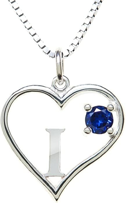 Silver Sterling Necklace Initial Letter A-Z Birthstone for Women – Personalized Custom Jewelry Pendant with Heart Design Customized Dainty Charm for Wife Girlfriend Mom – 18" Box Chain