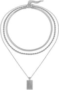 Evabelle Gold Layered Necklace for Women Trendy Jewelry 14K Real Gold Plated Chunky Chain Stackable Necklaces Dainty Choker Necklaces Rectangle Square Pendant