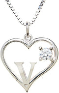 Silver Sterling Necklace Initial Letter A-Z Birthstone for Women – Personalized Custom Jewelry Pendant with Heart Design Customized Dainty Charm for Wife Girlfriend Mom – 18" Box Chain