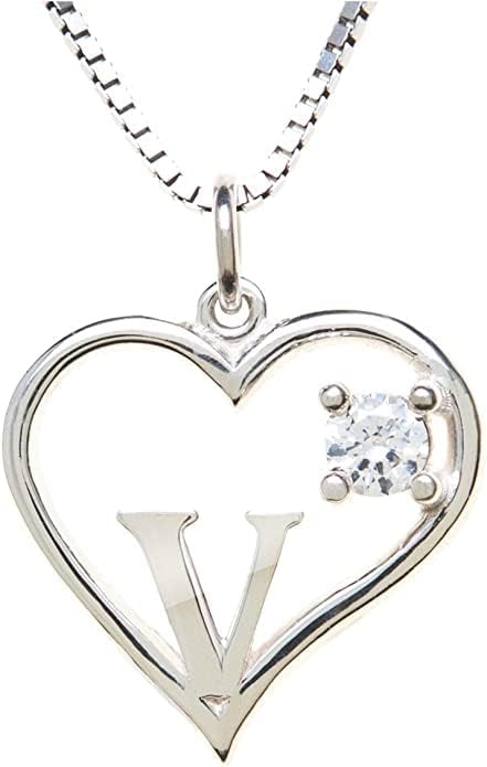 Silver Sterling Necklace Initial Letter A-Z Birthstone for Women – Personalized Custom Jewelry Pendant with Heart Design Customized Dainty Charm for Wife Girlfriend Mom – 18" Box Chain
