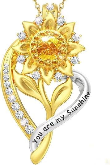 Sunflower Necklaces for Women,18K Gold Plated Heart Pendant Necklace Anniversary Birthday Gifts for Women Wife Gifts for Her You Are My Sunshine Necklace for Women Her Wedding Christmas