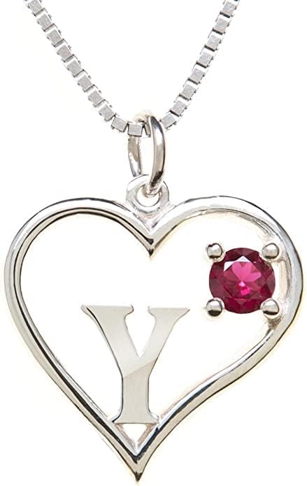 Silver Sterling Necklace Initial Letter A-Z Birthstone for Women – Personalized Custom Jewelry Pendant with Heart Design Customized Dainty Charm for Wife Girlfriend Mom – 18" Box Chain