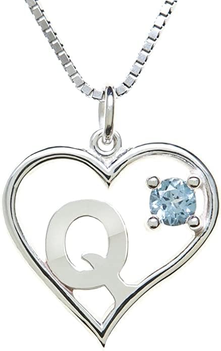 Silver Sterling Necklace Initial Letter A-Z Birthstone for Women – Personalized Custom Jewelry Pendant with Heart Design Customized Dainty Charm for Wife Girlfriend Mom – 18" Box Chain