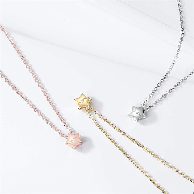 ChicSilver Personalized 925 Sterling Silver Dainty Small Heart/Star/Moon/Dot/Triangle Pendant Necklace for Women, Silver/Gold/Rose Gold/Black (with Gift Box)