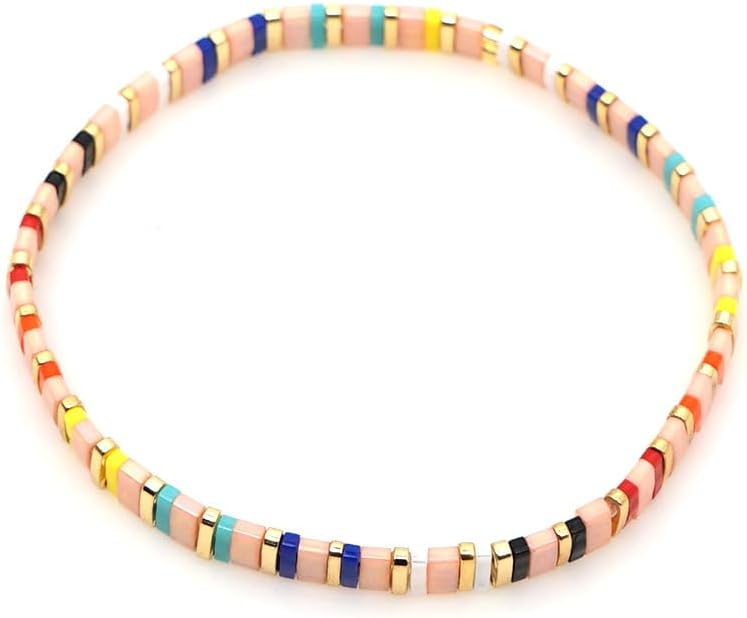 Sonateomber Tila Flat Beaded Stretch Bracelets for Women, Trendy Unique Colorful Square Beads Handmade Stack Bracelet Friendship Accessories Fashion Jewelry Gift