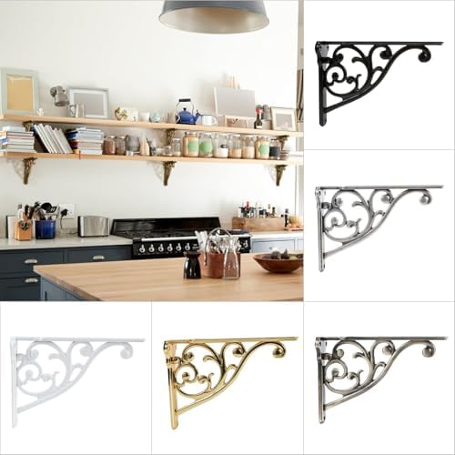 Khtumeware 8 Pack Antique Brass Shelf Bracket 8 Inch, Decorative Brackets - Image 5
