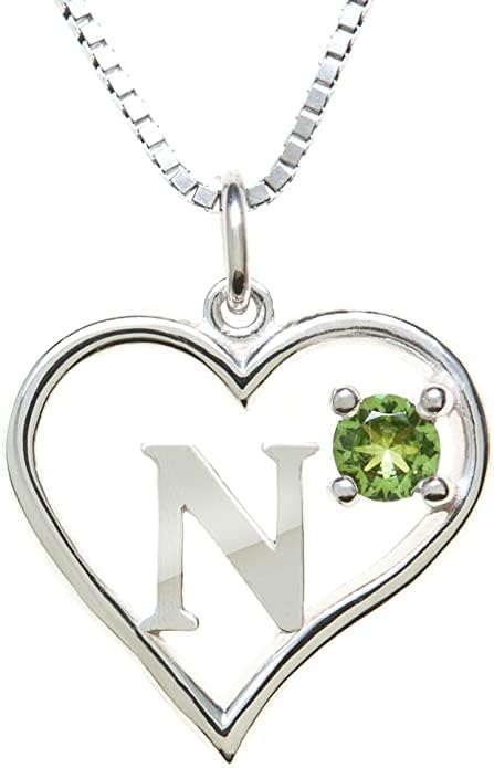Silver Sterling Necklace Initial Letter A-Z Birthstone for Women – Personalized Custom Jewelry Pendant with Heart Design Customized Dainty Charm for Wife Girlfriend Mom – 18" Box Chain