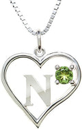 Silver Sterling Necklace Initial Letter A-Z Birthstone for Women – Personalized Custom Jewelry Pendant with Heart Design Customized Dainty Charm for Wife Girlfriend Mom – 18" Box Chain