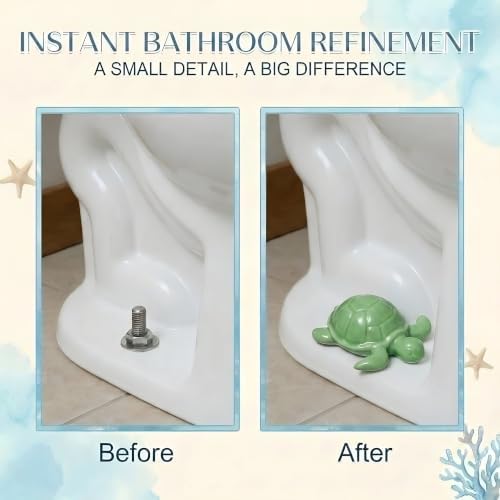 Green Sea Turtle Ceramic Toilet Bolt Covers 2-Pack, Decorative Bathroom - Image 2