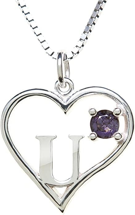 Silver Sterling Necklace Initial Letter A-Z Birthstone for Women – Personalized Custom Jewelry Pendant with Heart Design Customized Dainty Charm for Wife Girlfriend Mom – 18" Box Chain