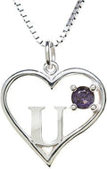 Silver Sterling Necklace Initial Letter A-Z Birthstone for Women – Personalized Custom Jewelry Pendant with Heart Design Customized Dainty Charm for Wife Girlfriend Mom – 18" Box Chain