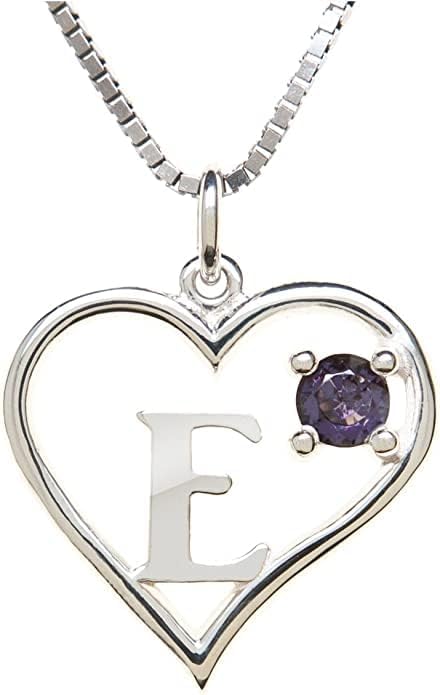 Silver Sterling Necklace Initial Letter A-Z Birthstone for Women – Personalized Custom Jewelry Pendant with Heart Design Customized Dainty Charm for Wife Girlfriend Mom – 18" Box Chain