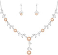 Luxury Cubic Zirconia Aurtrian Crystal Pearl Floral Necklace Dangle Earrings Wedding Bridal Jewelry Set Birthday Gifts for Her