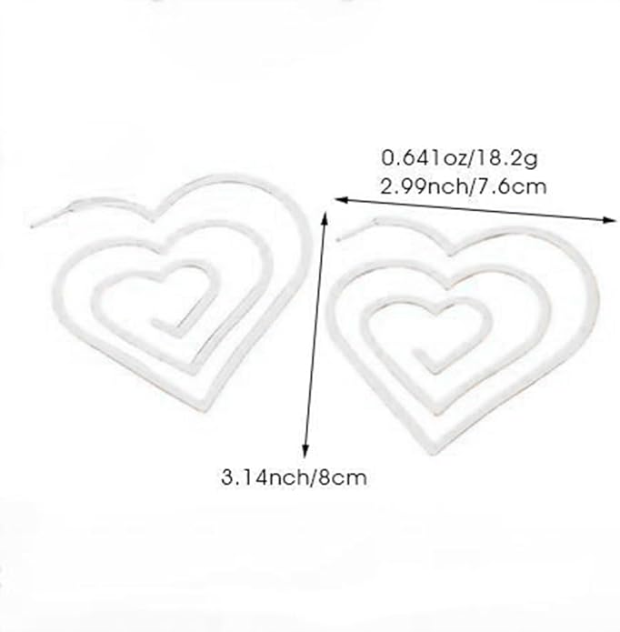 Trendy Large Gold Spiral Heart Stud Earring for Women, Statement Hollow Silver Big Love Hearts Y2k Earrings Bold Personalized Prom Party Jewelry Gifts