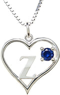 Silver Sterling Necklace Initial Letter A-Z Birthstone for Women – Personalized Custom Jewelry Pendant with Heart Design Customized Dainty Charm for Wife Girlfriend Mom – 18" Box Chain