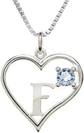 Silver Sterling Necklace Initial Letter A-Z Birthstone for Women – Personalized Custom Jewelry Pendant with Heart Design Customized Dainty Charm for Wife Girlfriend Mom – 18" Box Chain
