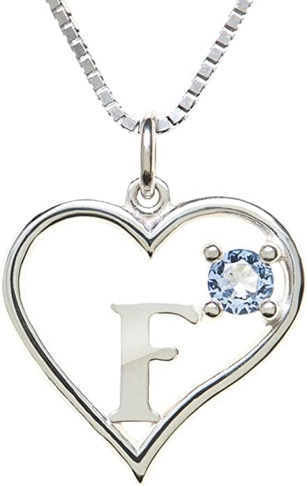 Silver Sterling Necklace Initial Letter A-Z Birthstone for Women – Personalized Custom Jewelry Pendant with Heart Design Customized Dainty Charm for Wife Girlfriend Mom – 18" Box Chain