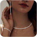 Tennis Necklace Bracelet for Women, Dainty Sterling Sliver Choker Necklace Crystal Link Bracelet Stud Earrings for Women Wedding Jewelry for Bride Jewelry Set Accessories