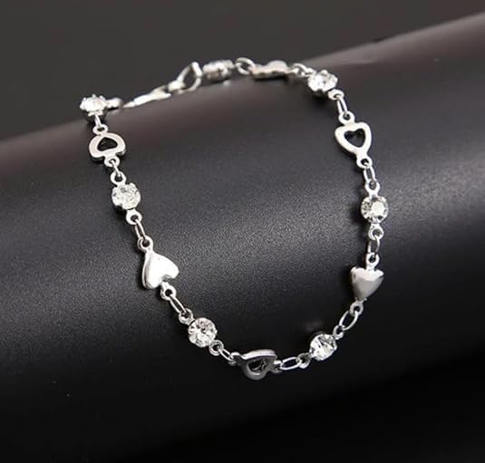 To My Daughter Bracelet, Silver Heart Chain Bracelet with Shiny Stones, Perfect Birthday or Graduation Christmas Gift for Daughter with Message Card Gift Box