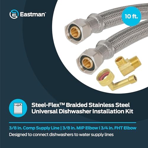 Eastman 10 Ft. Dishwasher Installation Kit, Braided Stainless Steel Supply Line - Image 2