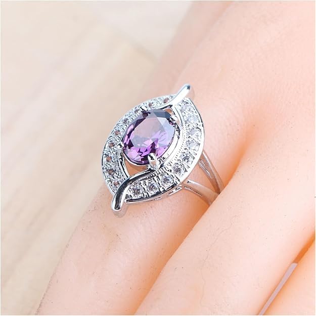 OLALACLAYCO, 4 Pcs Flower Drop Emerald Green Big Cubic Zircon Dubai Women Party Costume Jewelry Sets for Brides Wedding Luxury, Platinum Plated Jewlery Set, gifts for family and loved ones during the holidays. (Purple Zircon 925 Silver)
