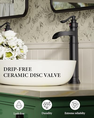Matte Black Vessel Sink Faucets Waterfall Bathroom Faucet Single Handle - Image 5