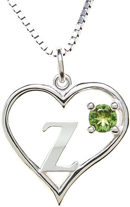 Silver Sterling Necklace Initial Letter A-Z Birthstone for Women – Personalized Custom Jewelry Pendant with Heart Design Customized Dainty Charm for Wife Girlfriend Mom – 18" Box Chain