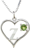 Silver Sterling Necklace Initial Letter A-Z Birthstone for Women – Personalized Custom Jewelry Pendant with Heart Design Customized Dainty Charm for Wife Girlfriend Mom – 18" Box Chain