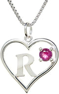 Silver Sterling Necklace Initial Letter A-Z Birthstone for Women – Personalized Custom Jewelry Pendant with Heart Design Customized Dainty Charm for Wife Girlfriend Mom – 18" Box Chain