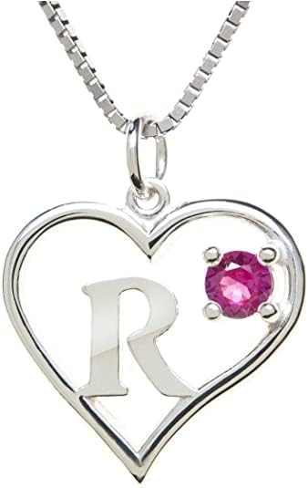 Silver Sterling Necklace Initial Letter A-Z Birthstone for Women – Personalized Custom Jewelry Pendant with Heart Design Customized Dainty Charm for Wife Girlfriend Mom – 18" Box Chain