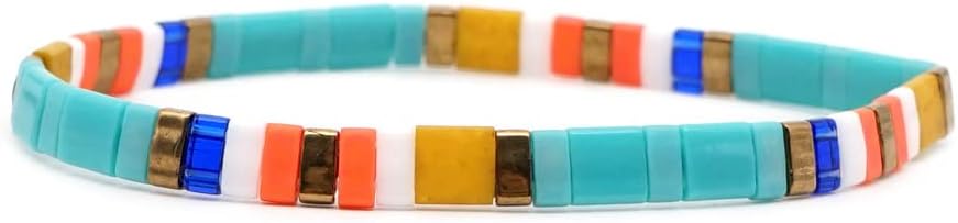 Sonateomber Tila Flat Beaded Stretch Bracelets for Women, Trendy Unique Colorful Square Beads Handmade Stack Bracelet Friendship Accessories Fashion Jewelry Gift