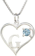 Silver Sterling Necklace Initial Letter A-Z Birthstone for Women – Personalized Custom Jewelry Pendant with Heart Design Customized Dainty Charm for Wife Girlfriend Mom – 18" Box Chain