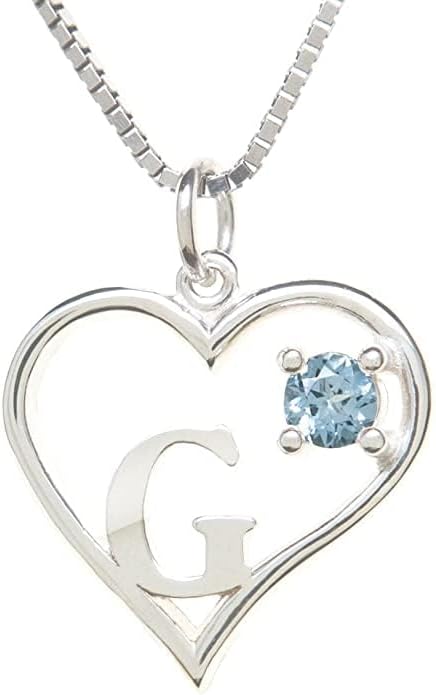 Silver Sterling Necklace Initial Letter A-Z Birthstone for Women – Personalized Custom Jewelry Pendant with Heart Design Customized Dainty Charm for Wife Girlfriend Mom – 18" Box Chain