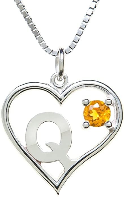 Silver Sterling Necklace Initial Letter A-Z Birthstone for Women – Personalized Custom Jewelry Pendant with Heart Design Customized Dainty Charm for Wife Girlfriend Mom – 18" Box Chain