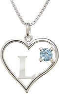Silver Sterling Necklace Initial Letter A-Z Birthstone for Women – Personalized Custom Jewelry Pendant with Heart Design Customized Dainty Charm for Wife Girlfriend Mom – 18" Box Chain