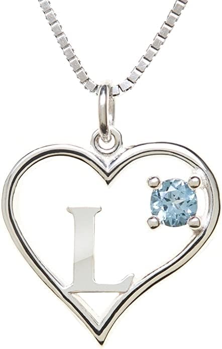 Silver Sterling Necklace Initial Letter A-Z Birthstone for Women – Personalized Custom Jewelry Pendant with Heart Design Customized Dainty Charm for Wife Girlfriend Mom – 18" Box Chain