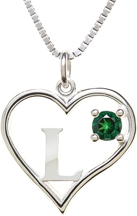 Silver Sterling Necklace Initial Letter A-Z Birthstone for Women – Personalized Custom Jewelry Pendant with Heart Design Customized Dainty Charm for Wife Girlfriend Mom – 18" Box Chain